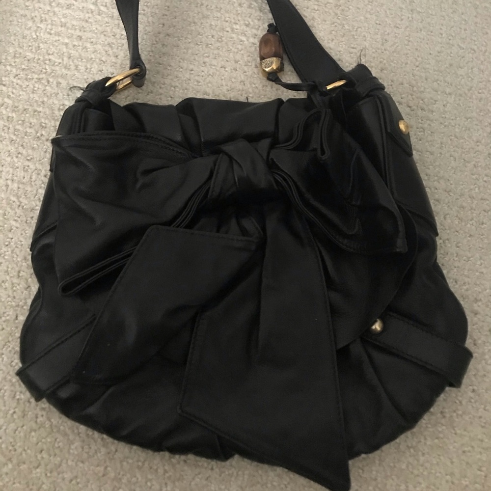 Authentic Yves Saint Laurent black leather bow bag